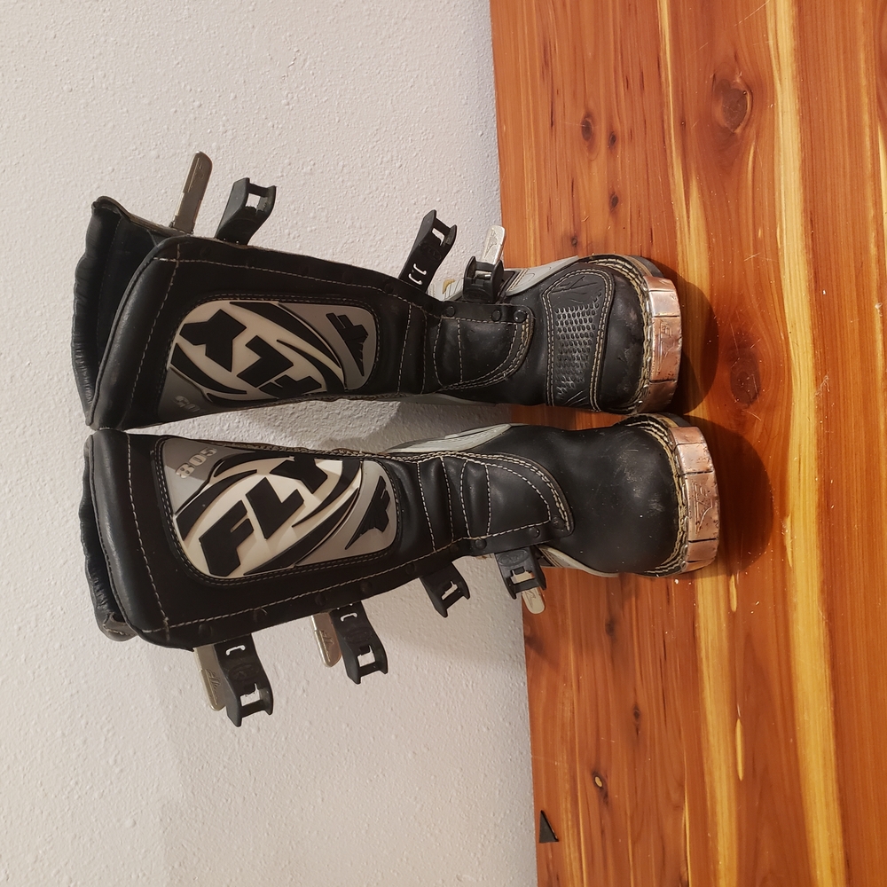 Fly Racing Black and Silver Motorcycle Boots